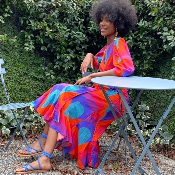 Rhode Resort Red Fiona Rainbow print cotton wrap dress XS - Picture 3 of 12